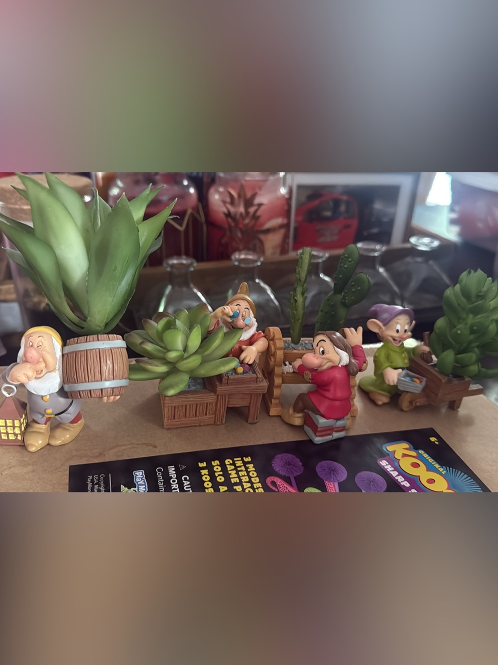 Disney Seven Dwarfs Planter Figurines with Green Succulent Accents